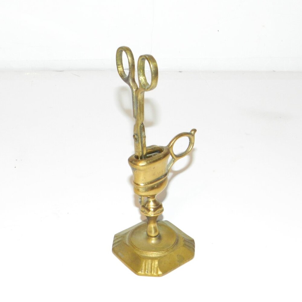 VTG Antique Solid Brass Candle Wick Snuffer With Stand Approx. 7.5 Tall - Picture 2 of 10